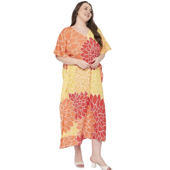Gypsie Blu Floral Printed Plus Size Caftan Dress Summer Beach Cover Up Dresses - Picture 4 of 8